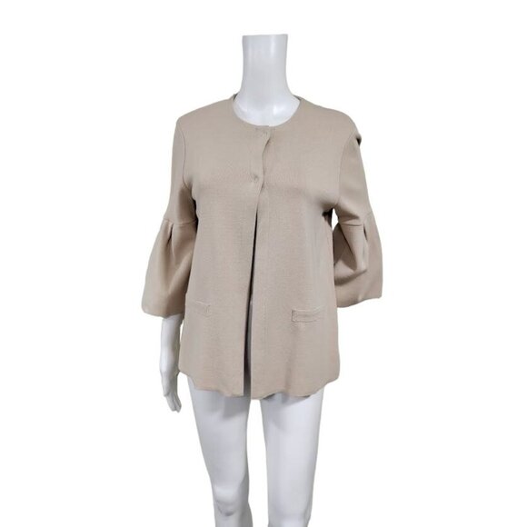 NWT Maria Bellentani Bell Sleeve Two-Button Front Cardigan Beige Women's Size M - Picture 1 of 13
